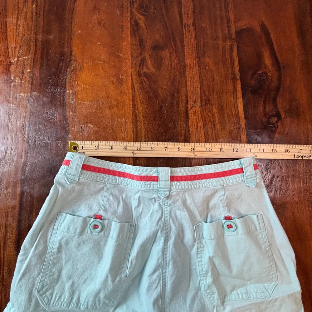 LL Bean Vintage Women Aqua Blue Chino Pants Coral Trim Button Hem Size 8 Reg - Picture 6 of 10